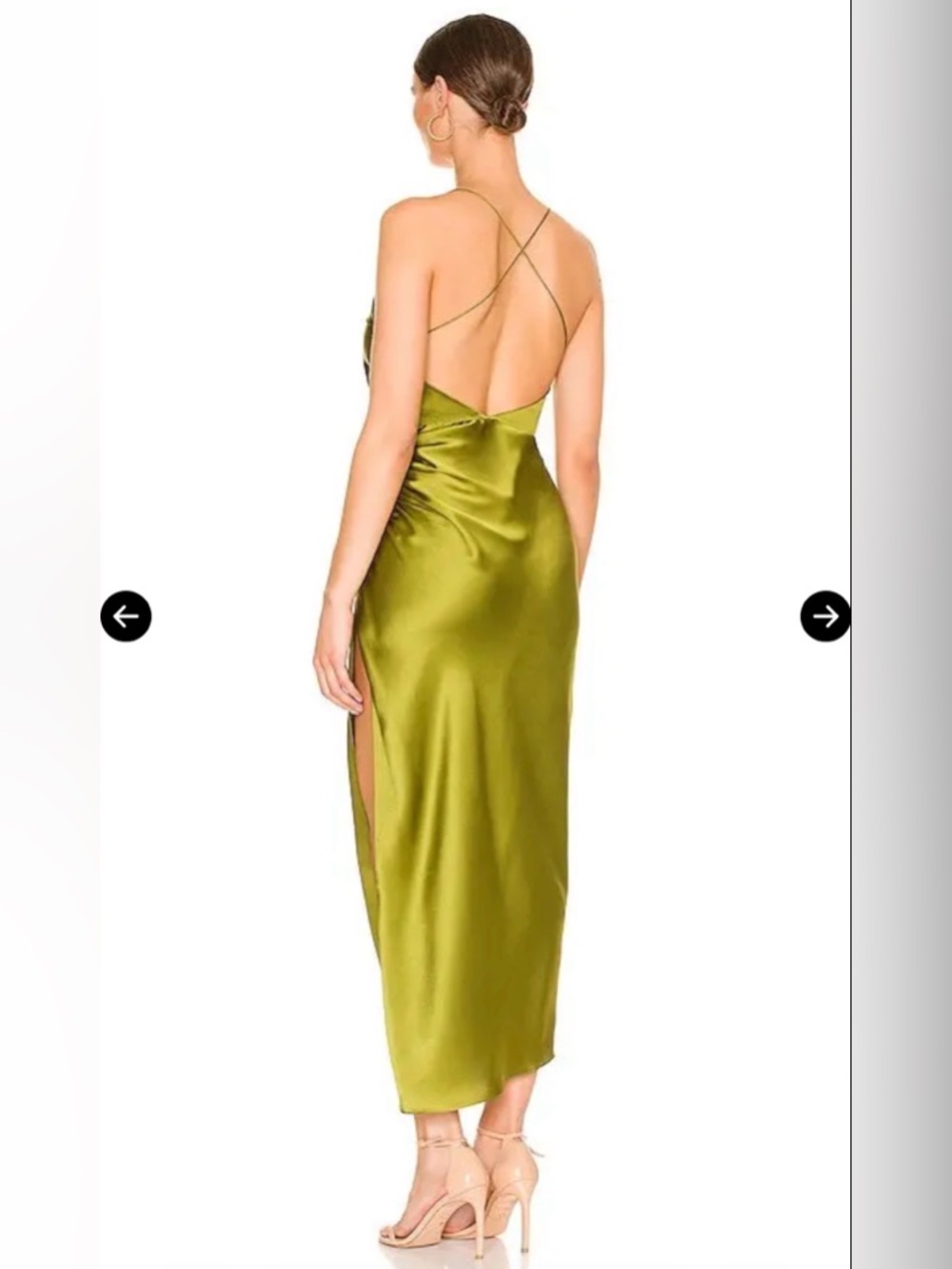 The Sei Satin Olive Midi Dress with Side Slit - Picture 3 of 3